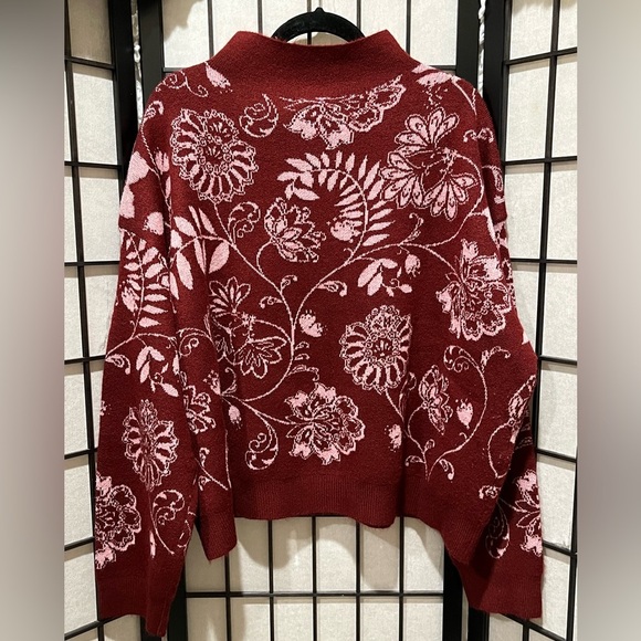Kate & Sam Red FLORAL PULLOVER MOCK NECK WOMENS SWEATER SIZE XL - Picture 4 of 11